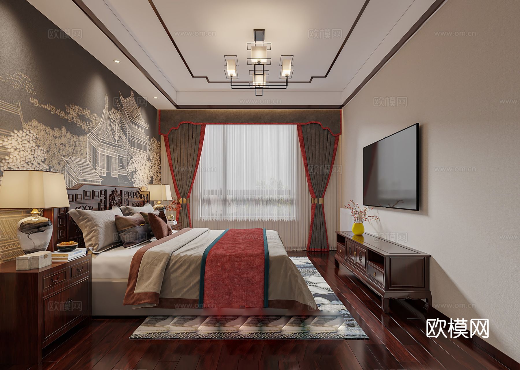 新中式宋代风格 客厅  卧室家装效果图下载（渲染图5）
