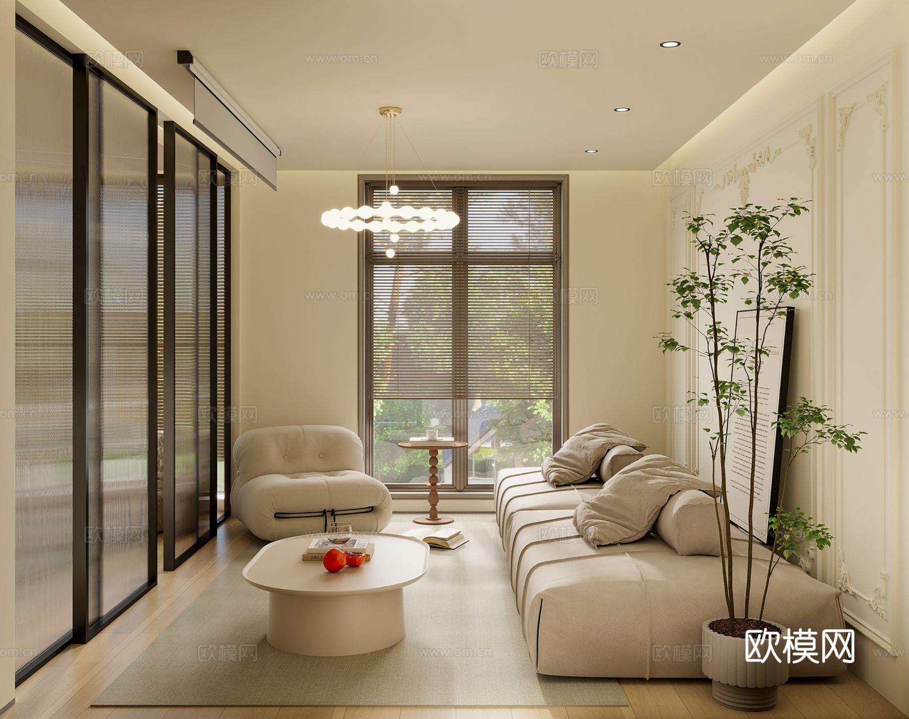 法式风格家装卧室客厅效果图下载（渲染图6）