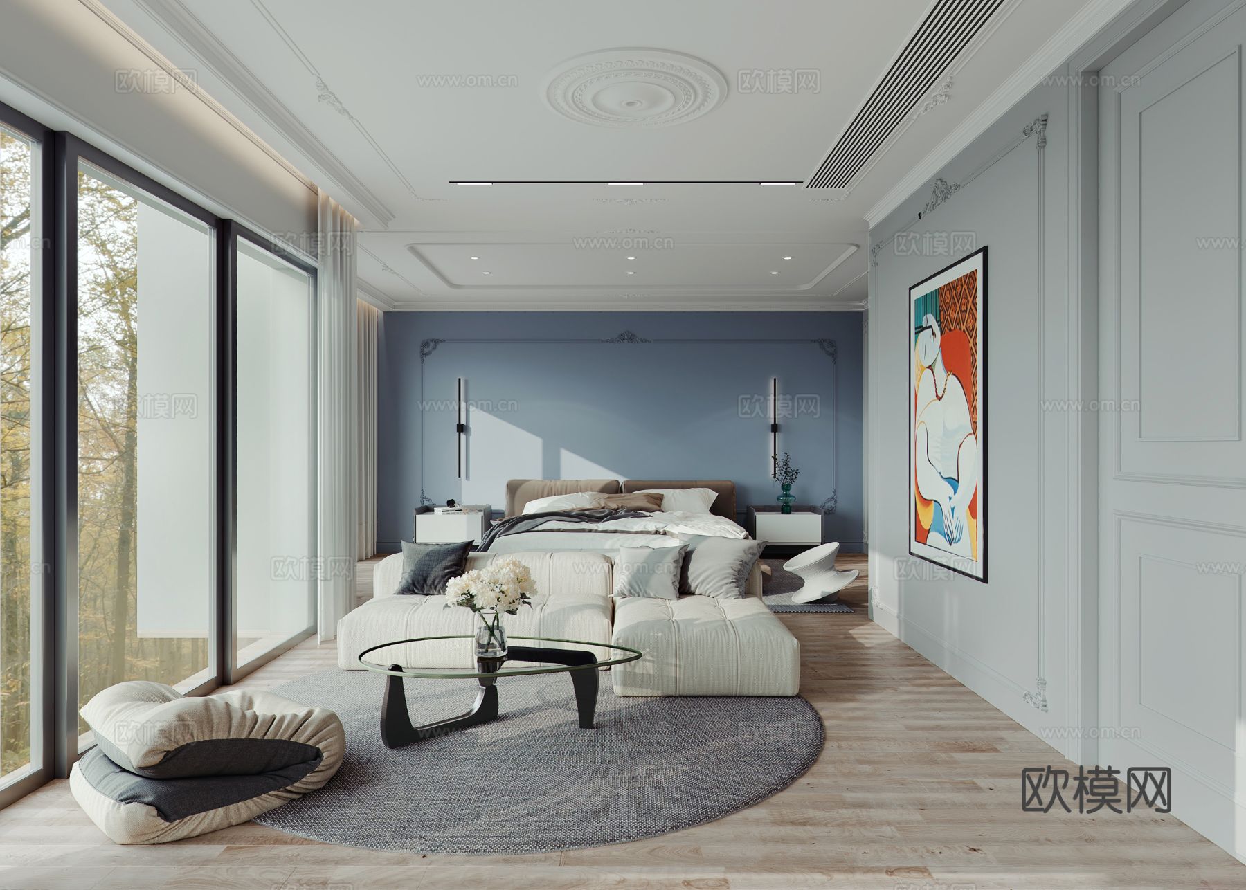 法式复式大平层 卧室 客厅家装效果图下载（渲染图9）