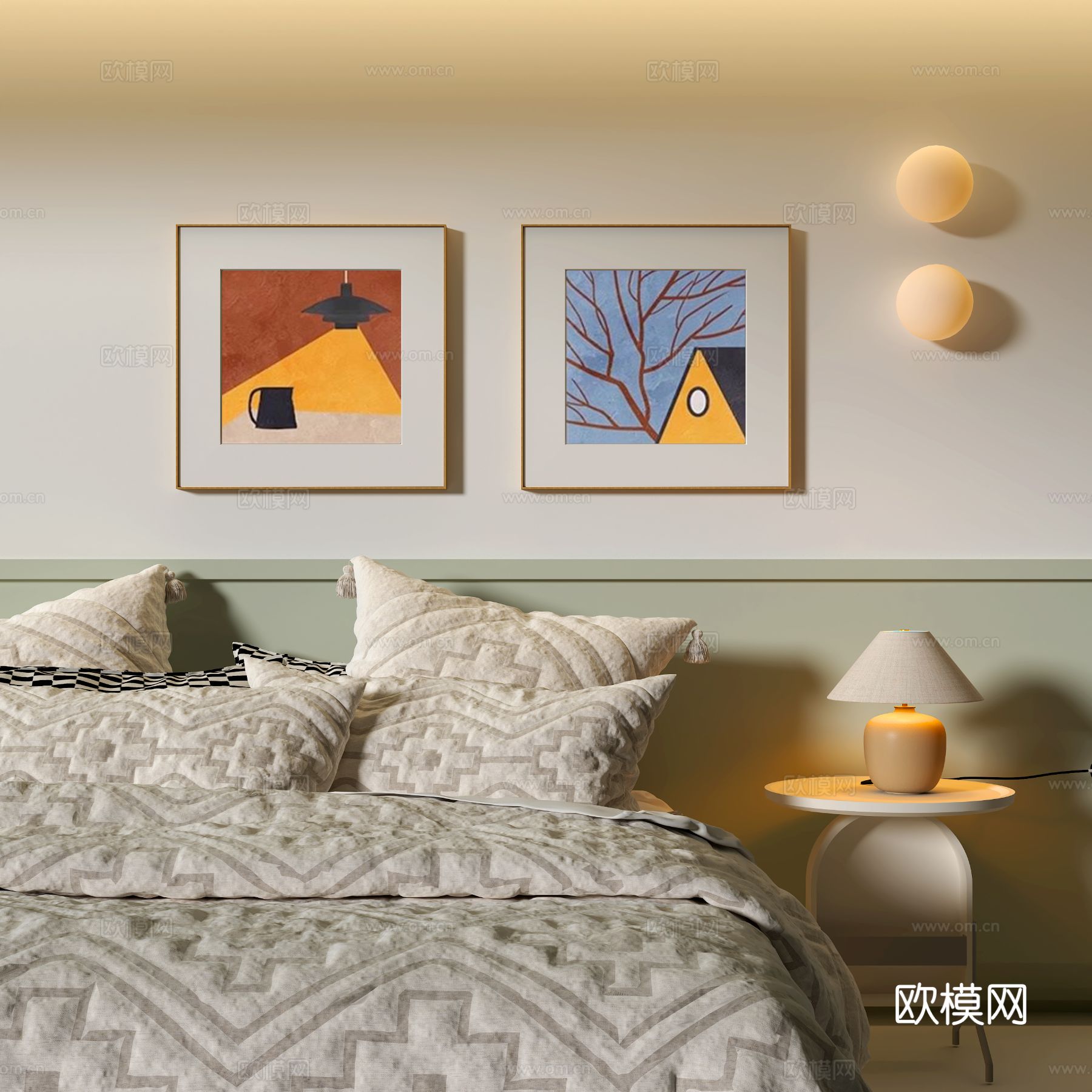 现代卧室装饰挂画su模型
