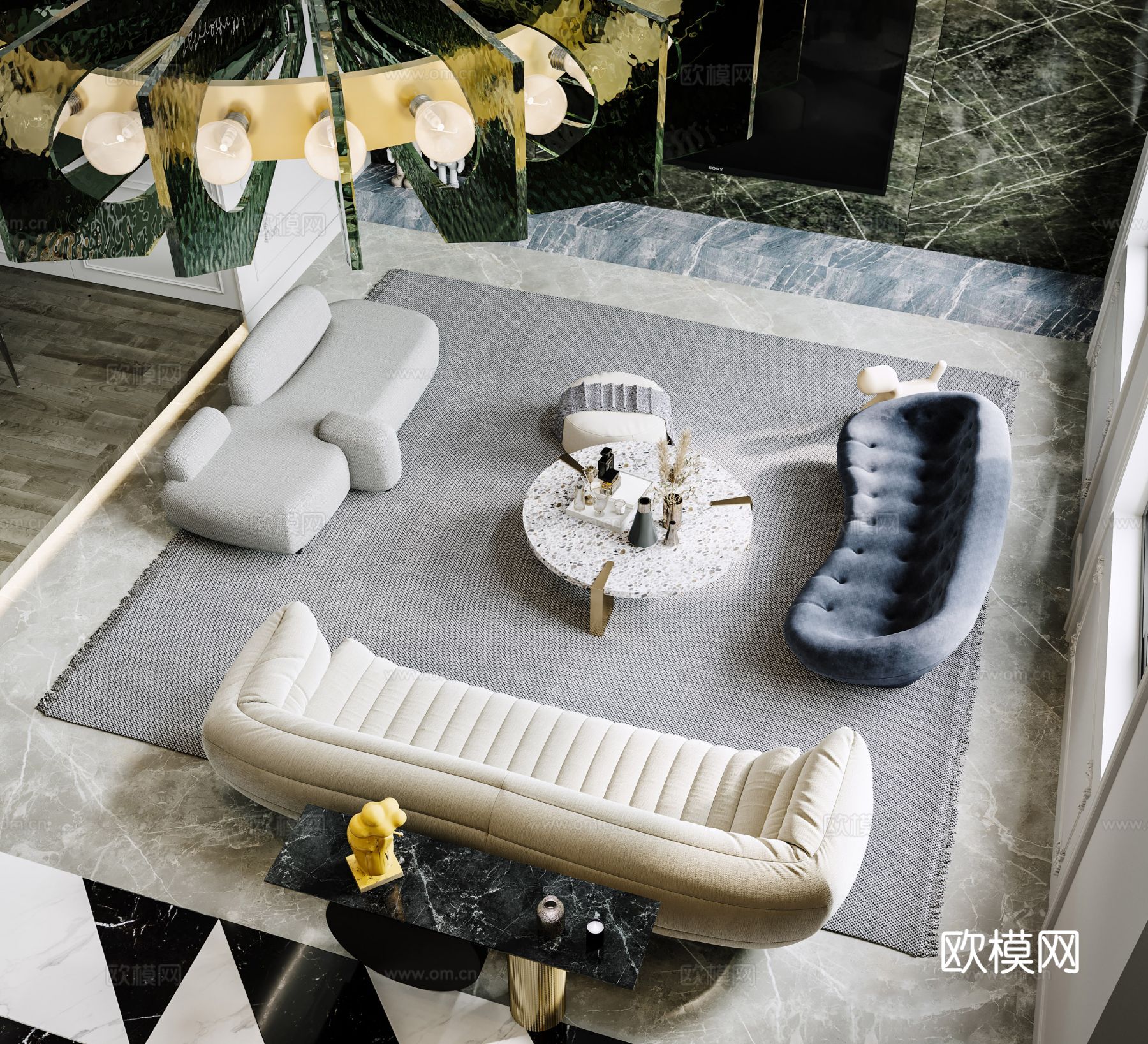 法式复式大平层 卧室 客厅家装效果图下载（渲染图6）