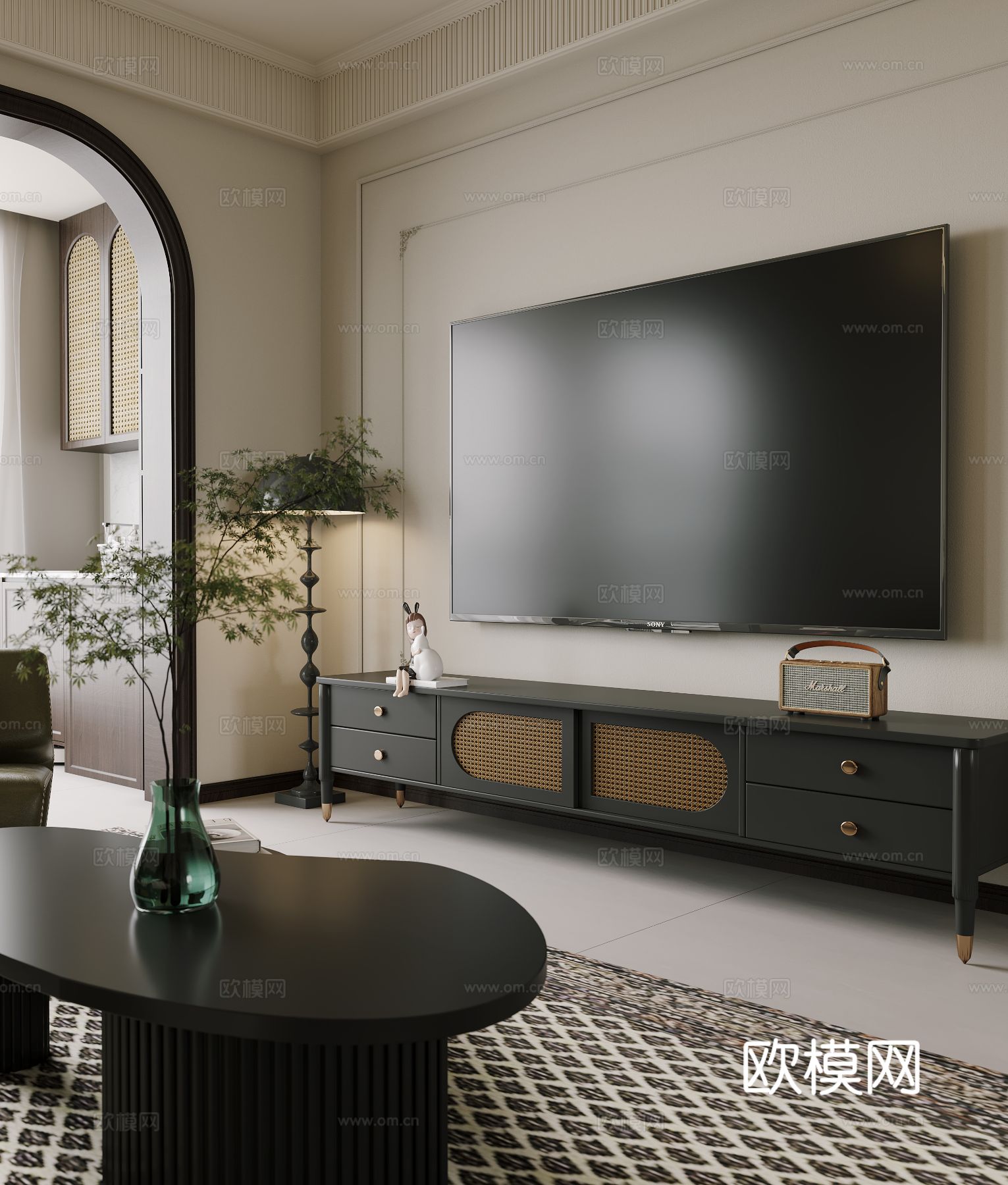 法式复古家装卧室客厅效果图下载（渲染图5）