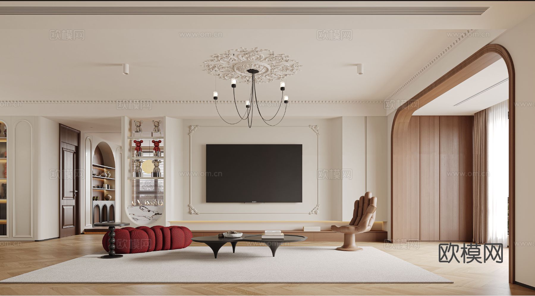 法式家装卧室客厅效果图下载（渲染图3）