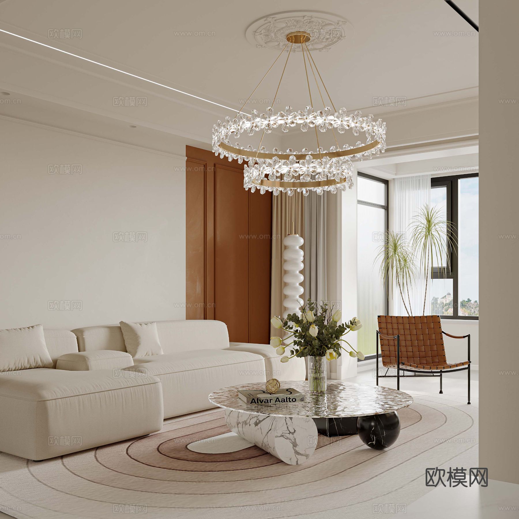 法式家装卧室客厅效果图下载（渲染图1）