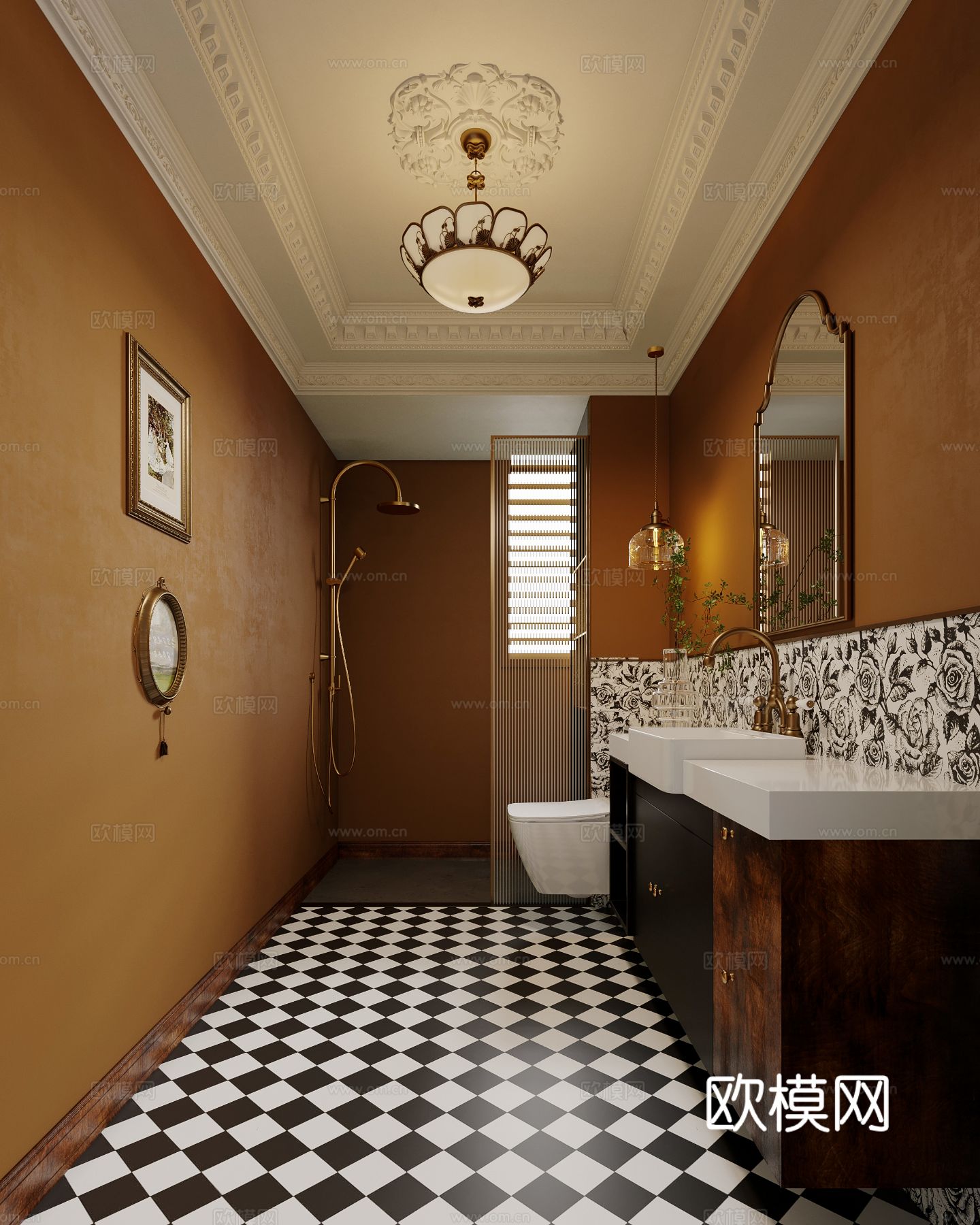 中古风格家装空间效果图下载（渲染图5）