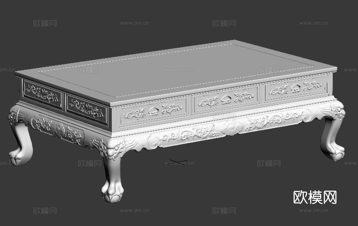 中式客厅茶几 欧式桌腿 雕花造型 实木红木3d模型