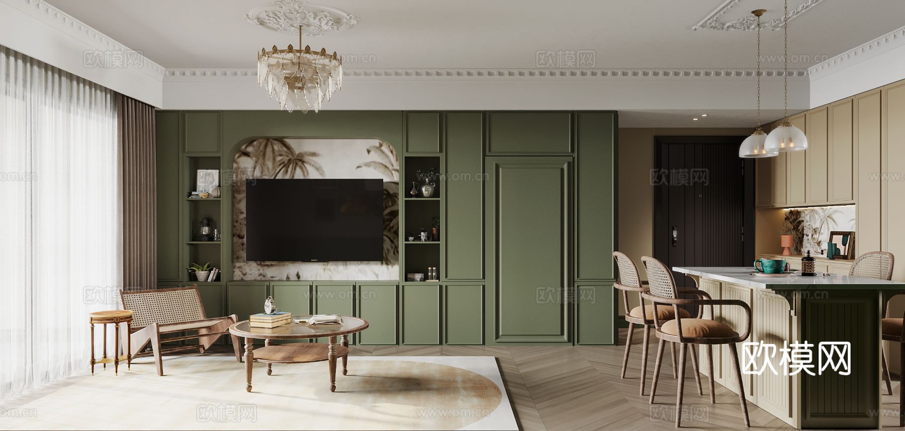 法式复古家装卧室客厅效果图下载（渲染图3）