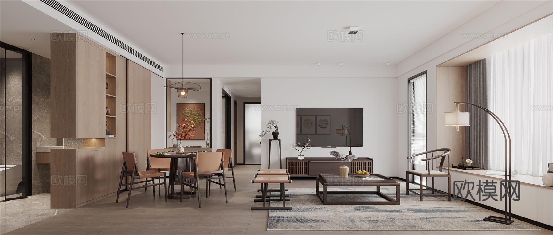 新中式宋代风格 客厅 家装效果图下载（渲染图1）