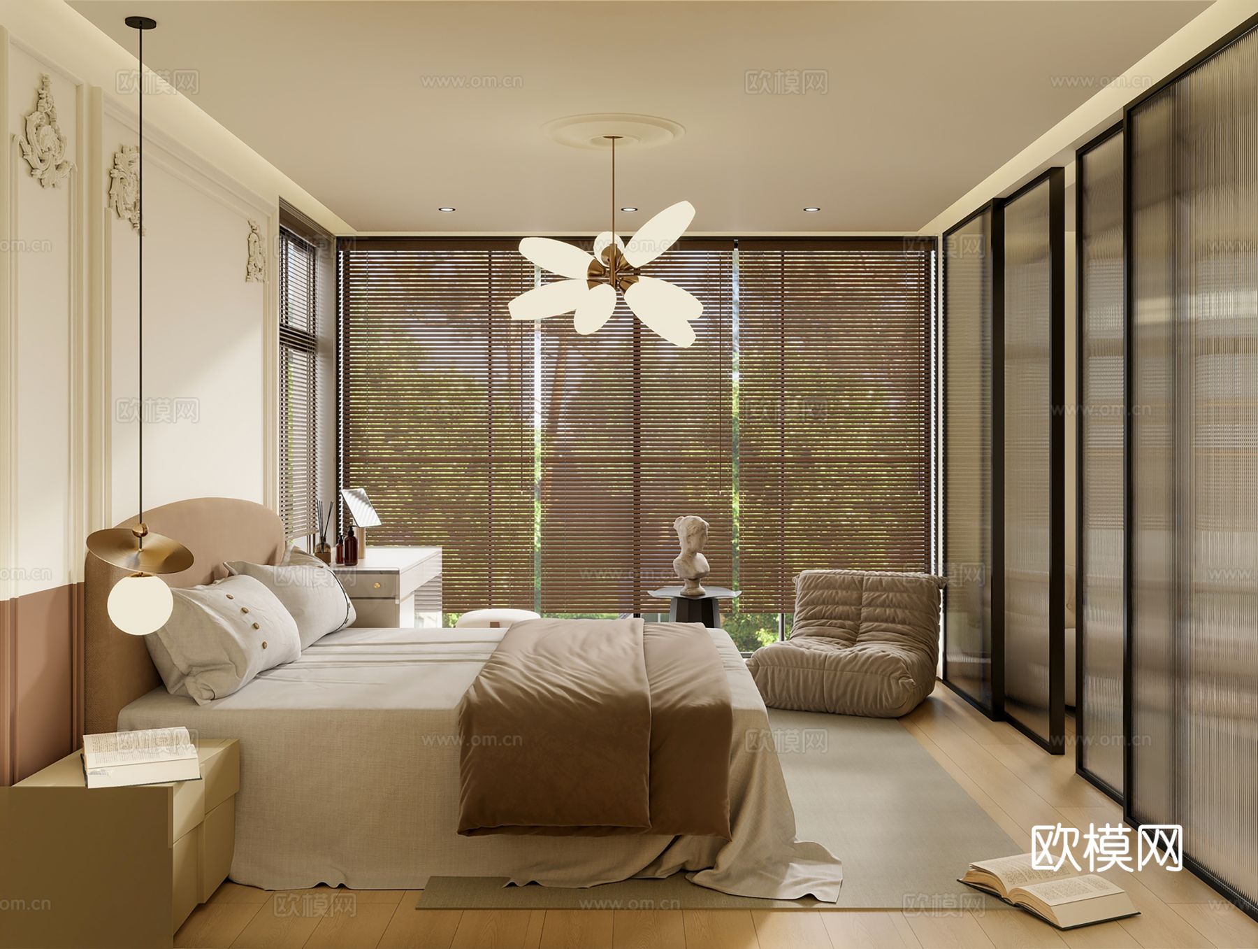 法式风格家装卧室客厅效果图下载（渲染图1）