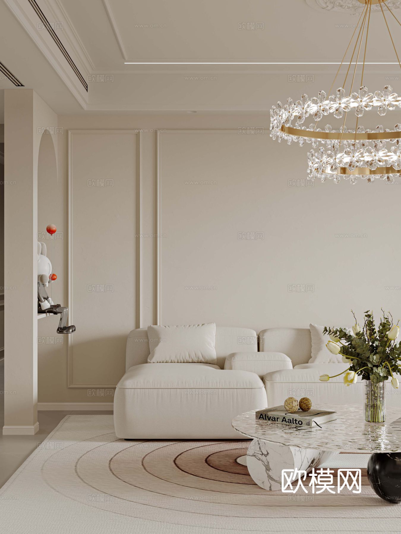 法式家装卧室客厅效果图下载（渲染图6）