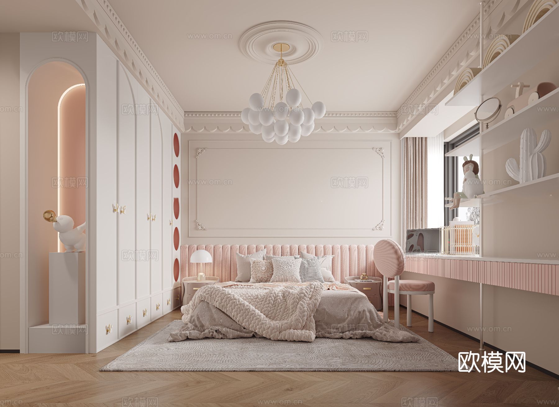 法式家装卧室客厅效果图下载（渲染图5）