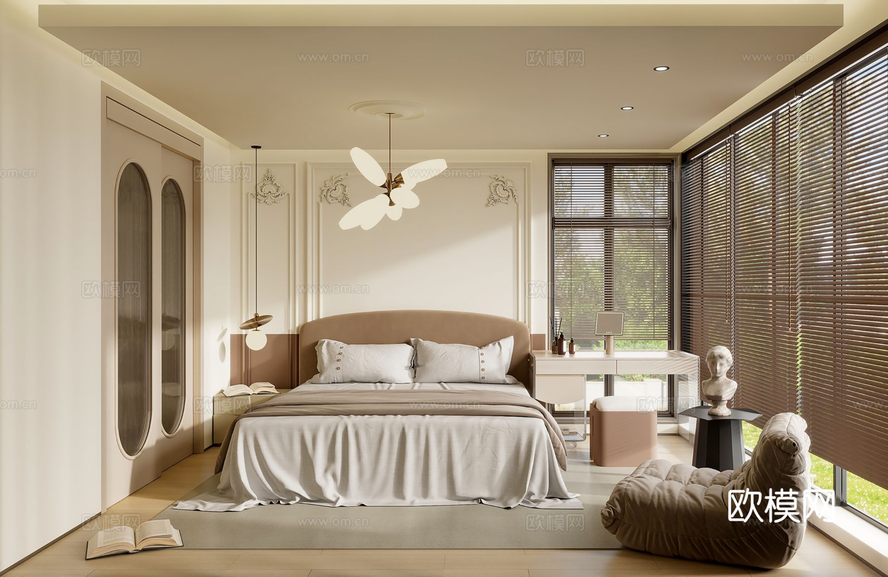 法式风格家装卧室客厅效果图下载（渲染图2）