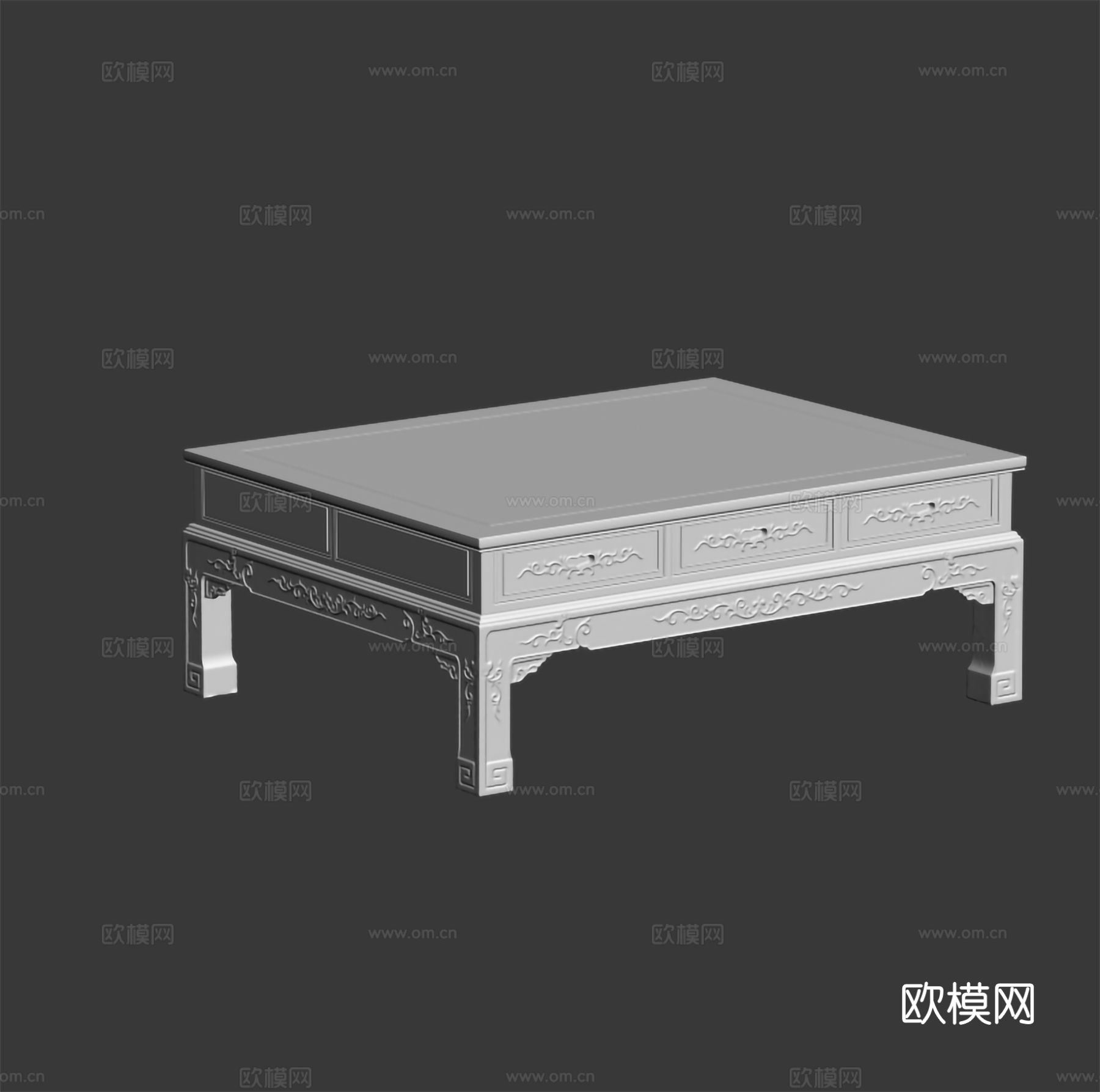 中式客厅茶几 雕花造型 实木红木3d模型