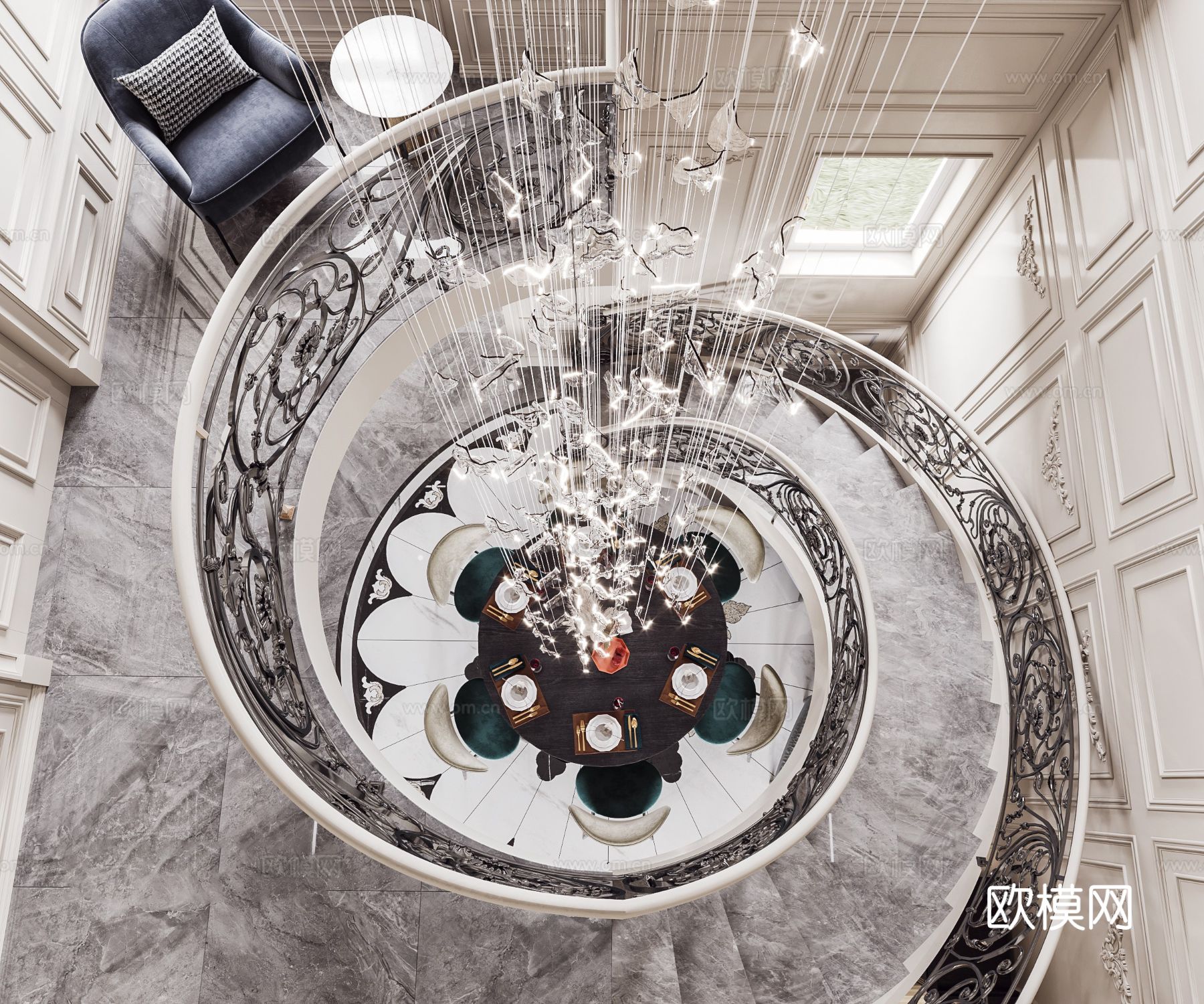 法式别墅卧室客厅家装效果图下载（渲染图7）