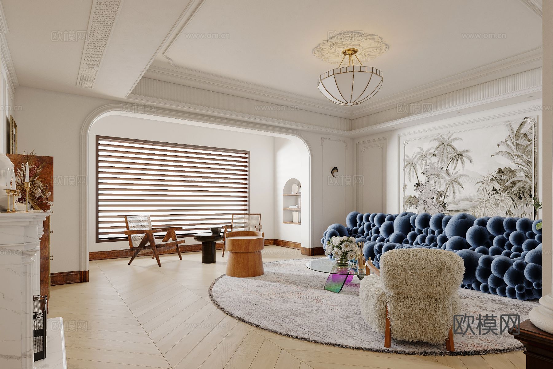 中古风格家装空间效果图下载（渲染图1）