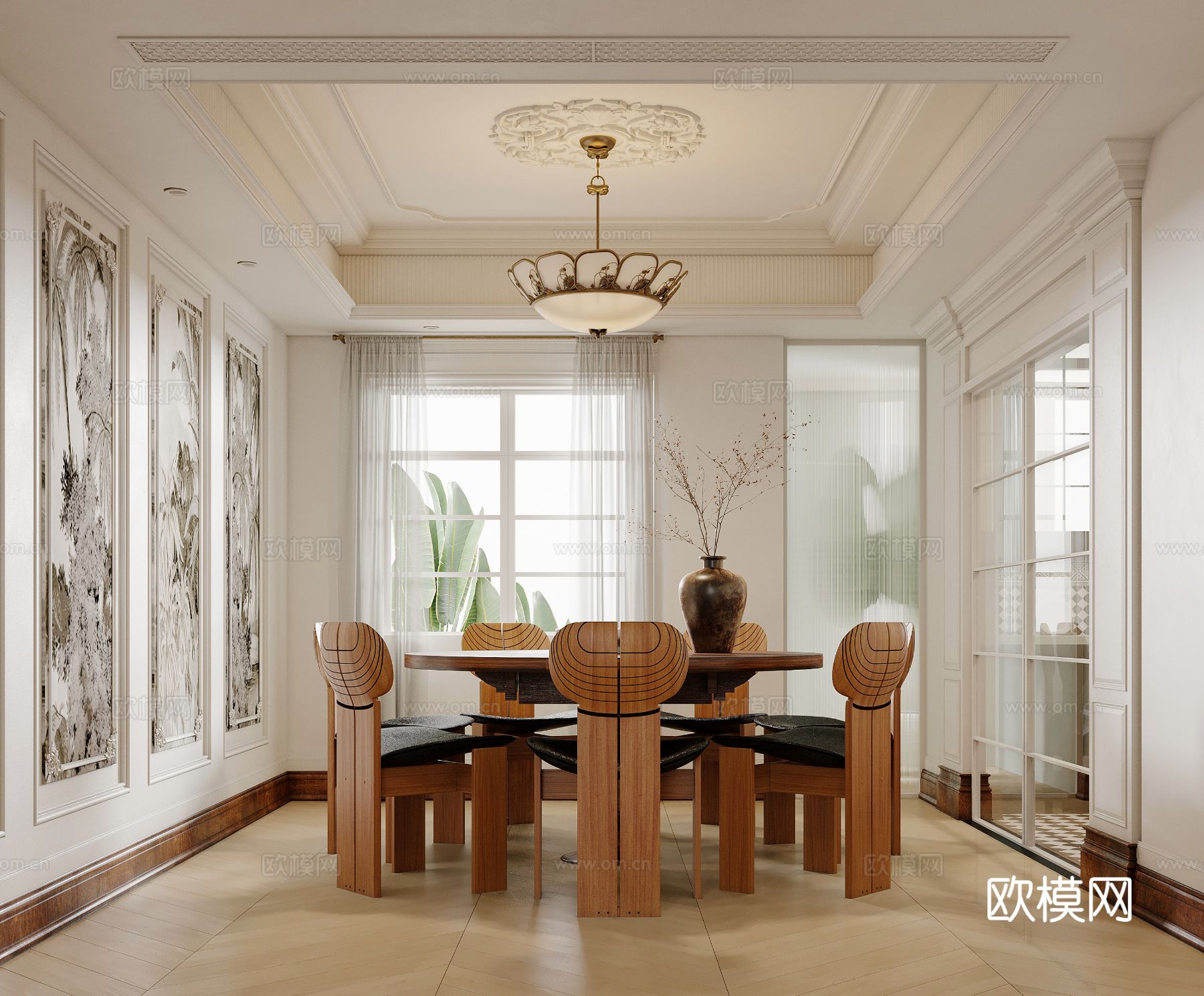 中古风格家装空间效果图下载（渲染图6）