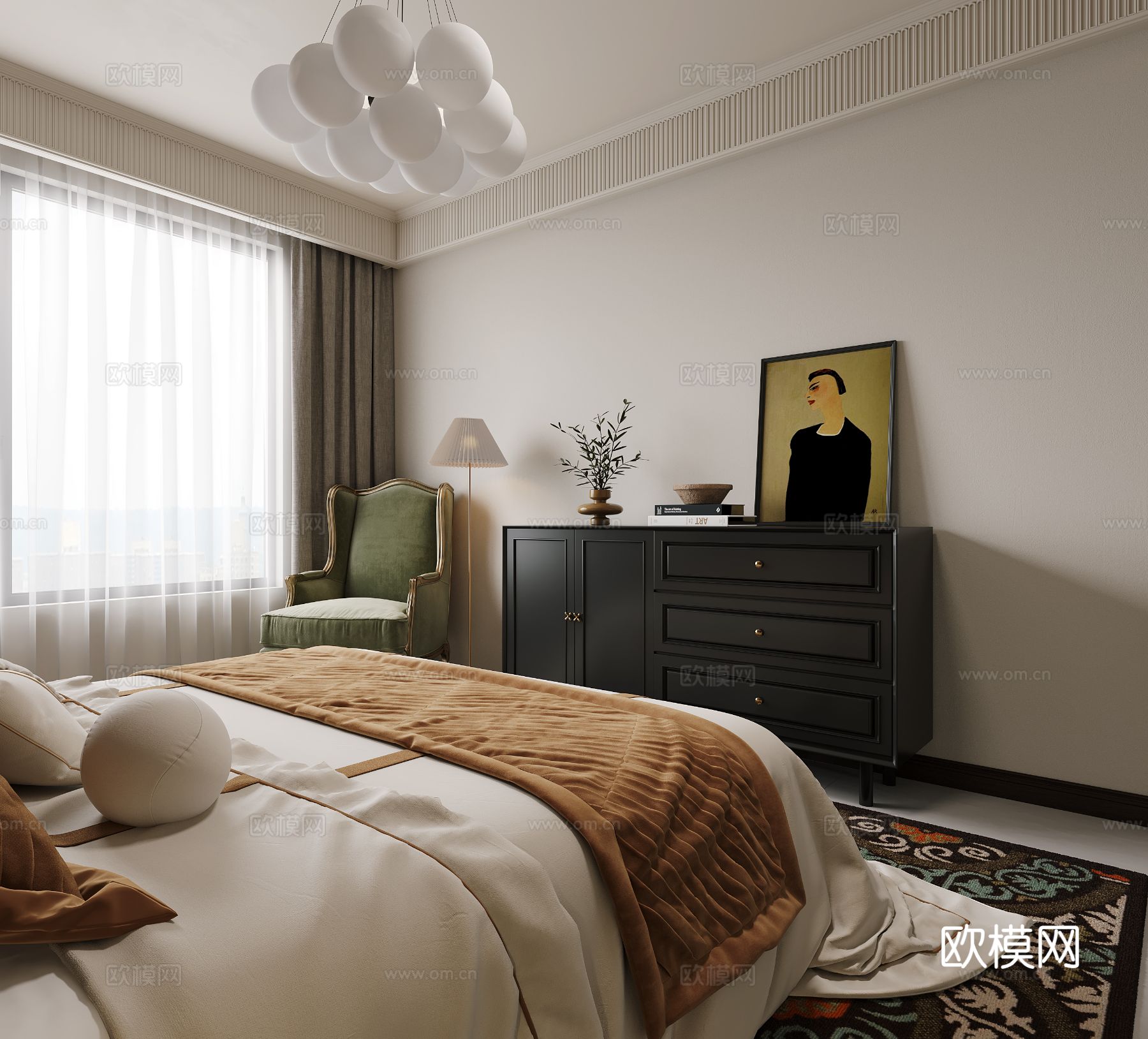 法式复古家装卧室客厅效果图下载（渲染图6）