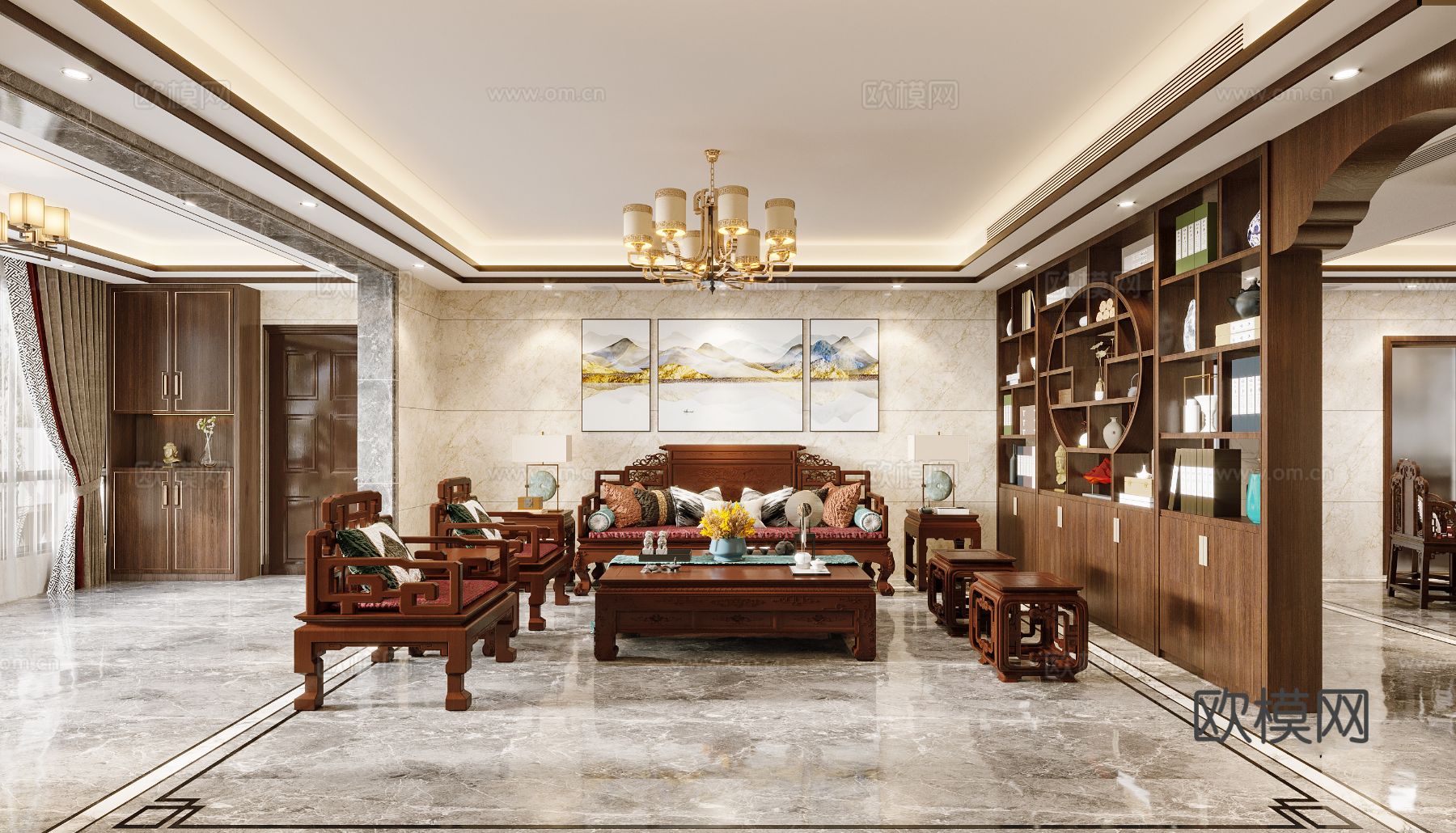 新中式宋代风格 客厅 家装效果图下载（渲染图7）