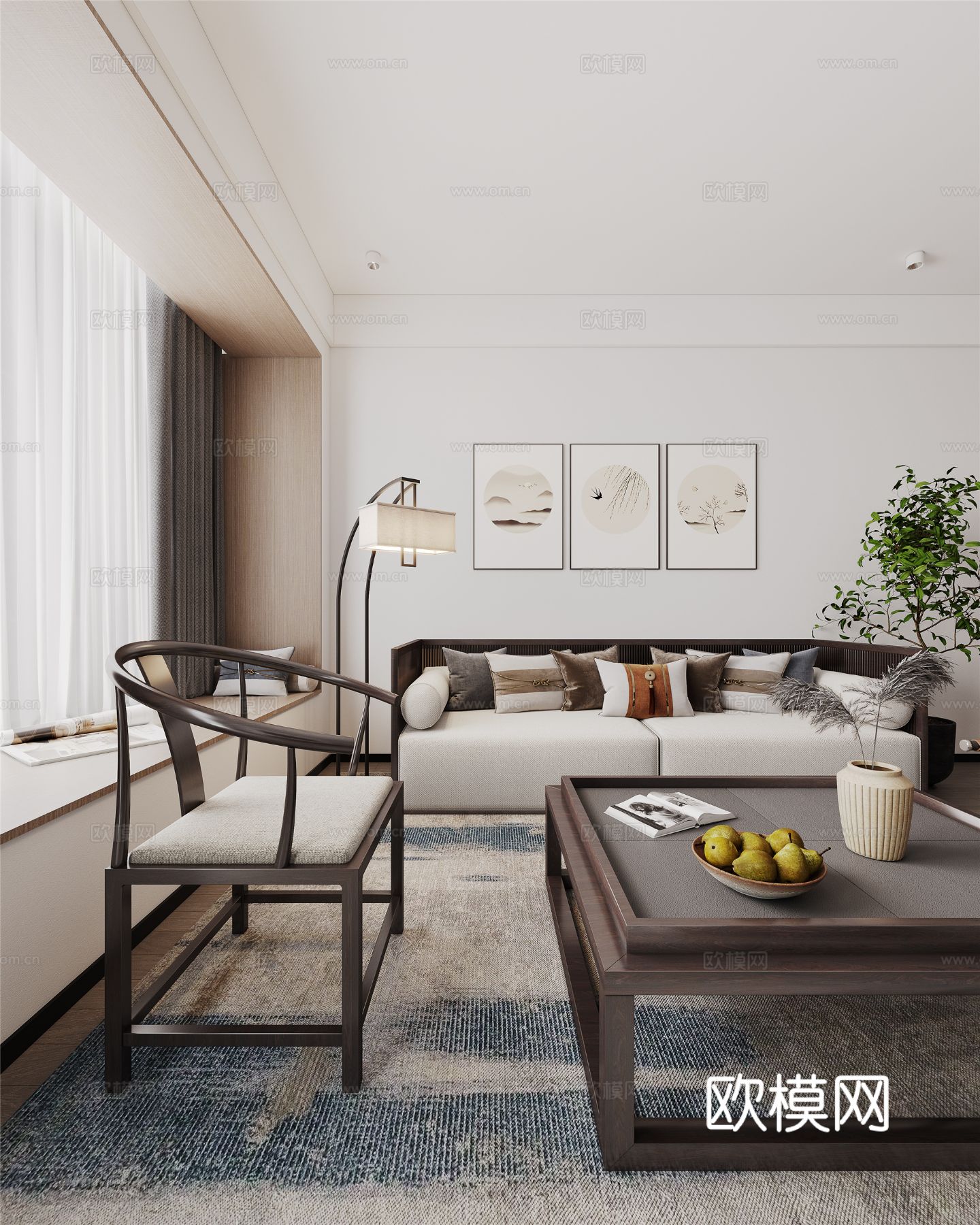 新中式宋代风格 客厅 家装效果图下载（渲染图2）