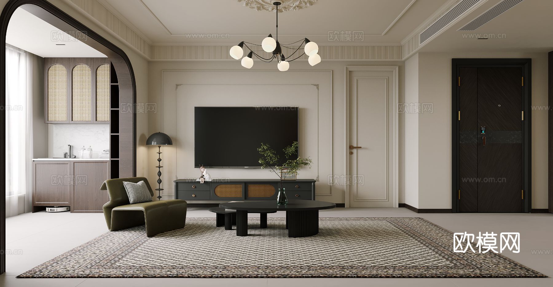 法式复古家装卧室客厅效果图下载（渲染图1）