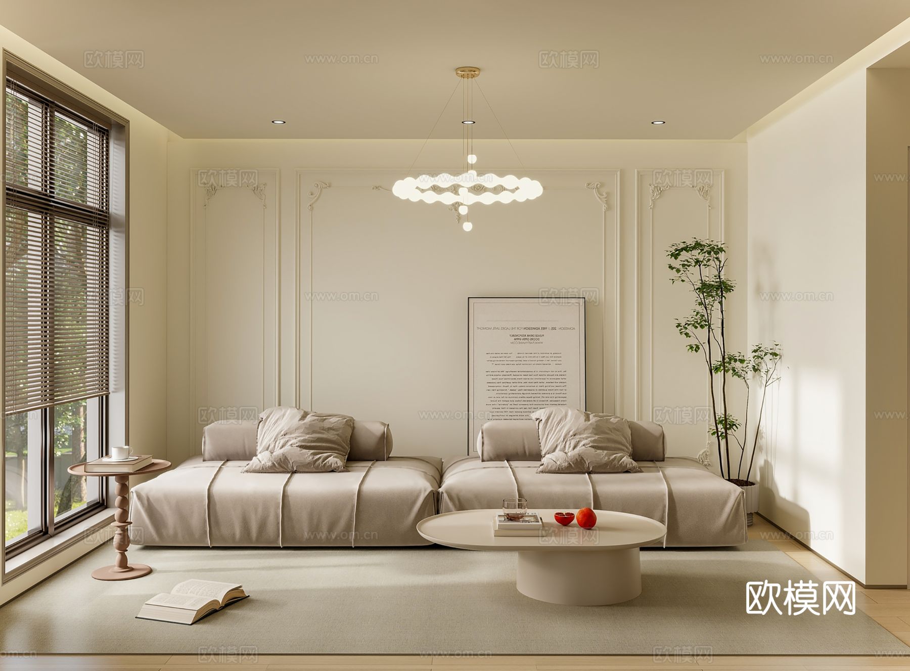 法式风格家装卧室客厅效果图下载（渲染图3）