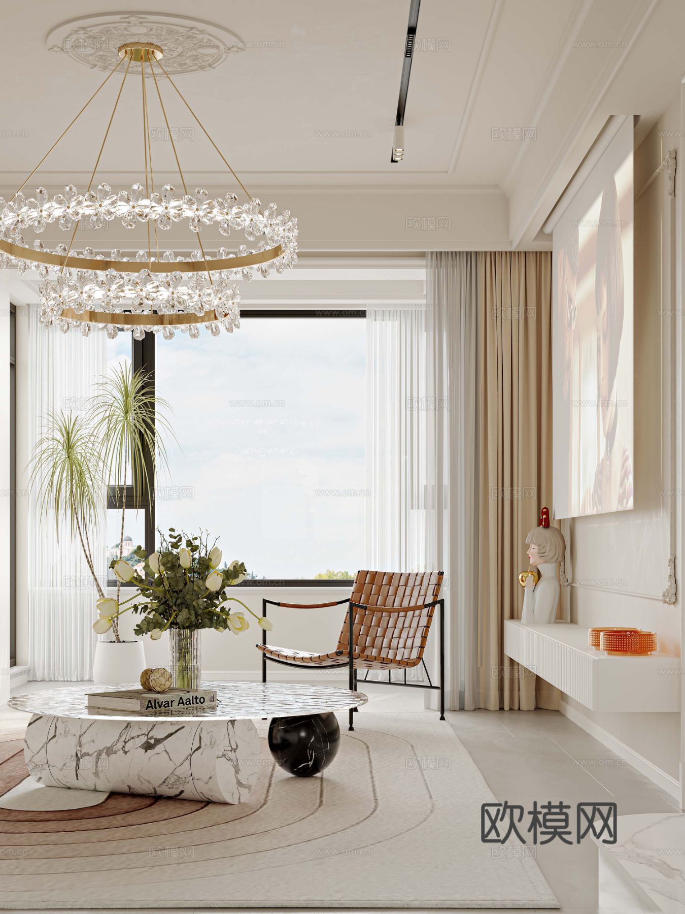 法式家装卧室客厅效果图下载（渲染图2）