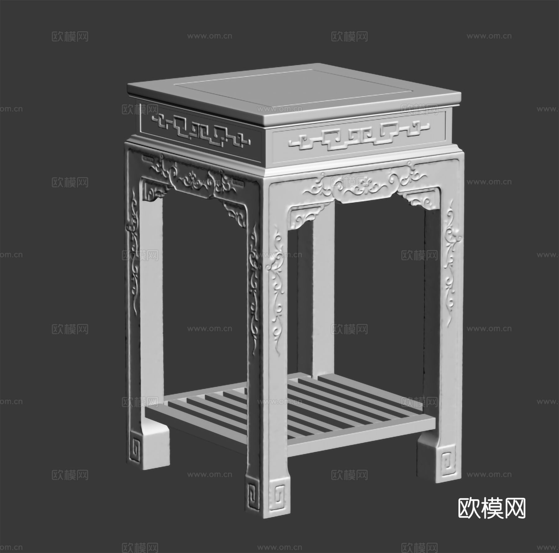 中式花架 雕花造型 实木红木3d模型