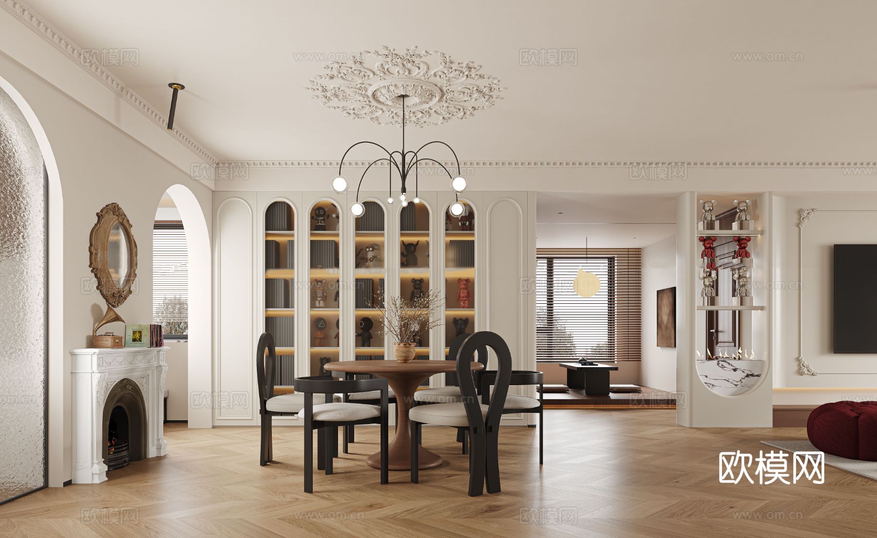 法式家装卧室客厅效果图下载（渲染图4）