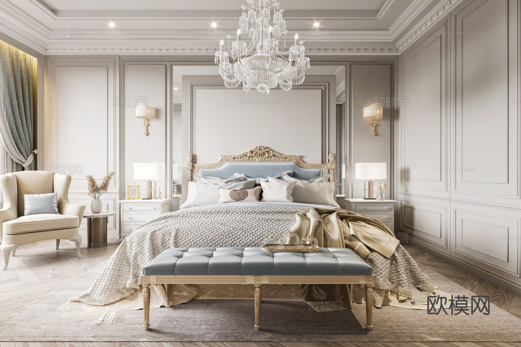 法式别墅卧室客厅家装效果图下载（渲染图6）