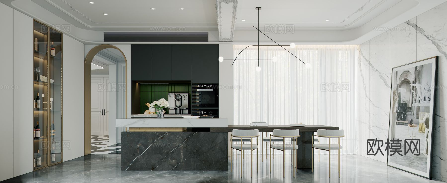 法式复式大平层 卧室 客厅家装效果图下载（渲染图4）