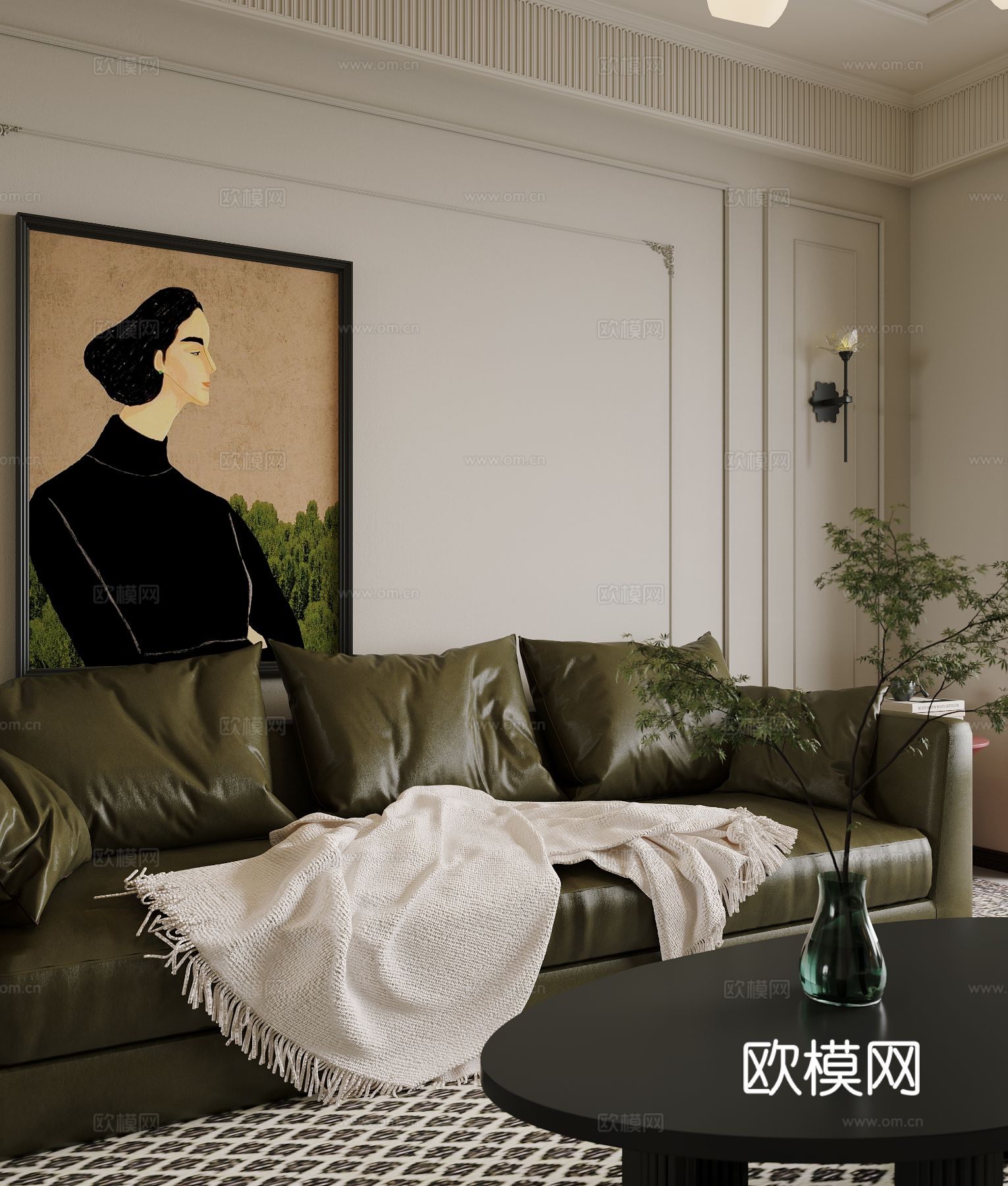 法式复古家装卧室客厅效果图下载（渲染图8）