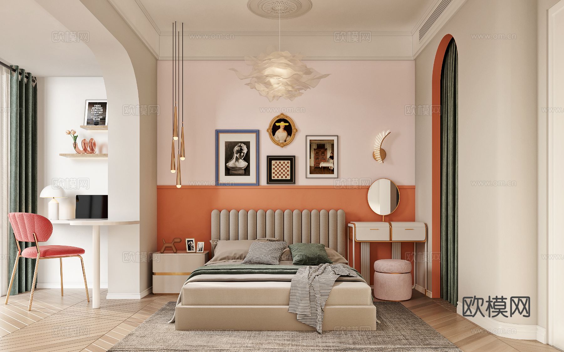 法式卧室 客厅家装效果图下载（渲染图4）