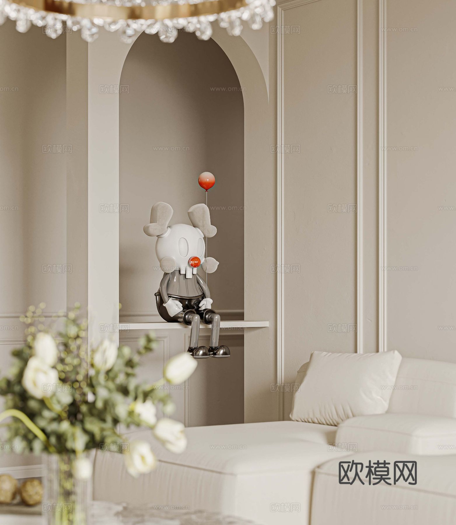 法式家装卧室客厅效果图下载（渲染图4）