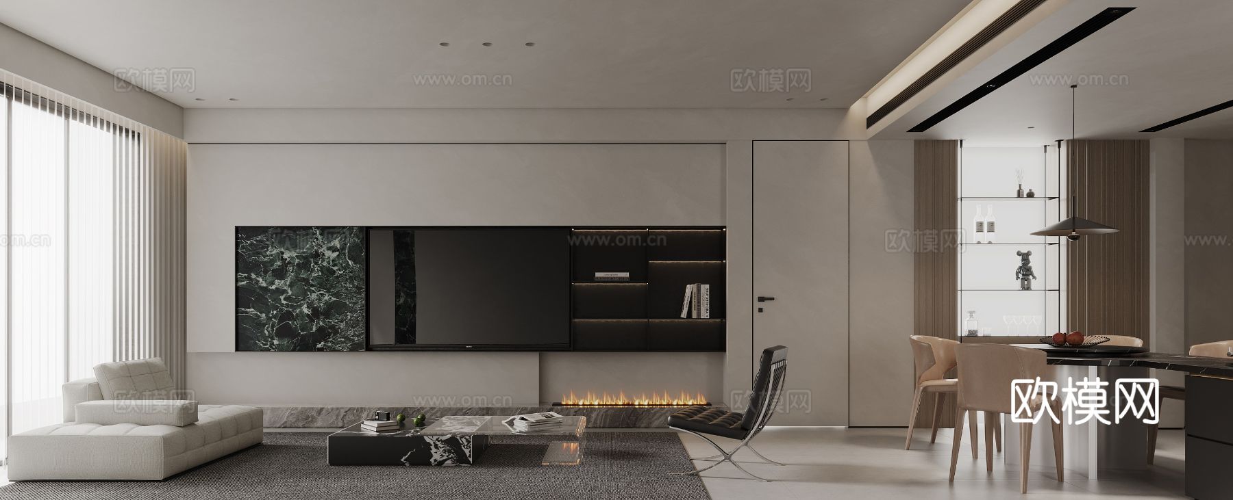 意式现代家装大平层效果图 客厅卧室效果图下载（渲染图6）