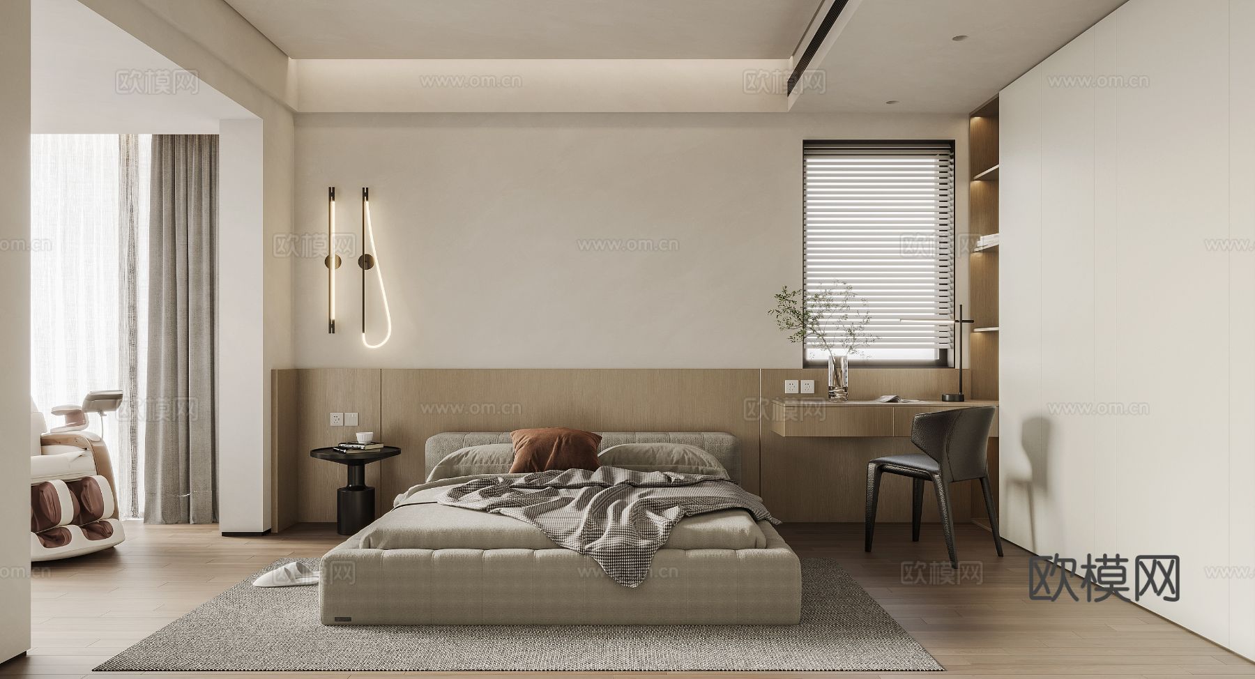 意式现代家装大平层效果图 客厅卧室效果图下载（渲染图3）