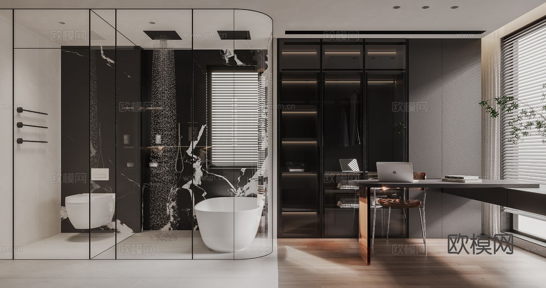 意式现代家装大平层效果图 客厅卧室效果图下载（渲染图2）