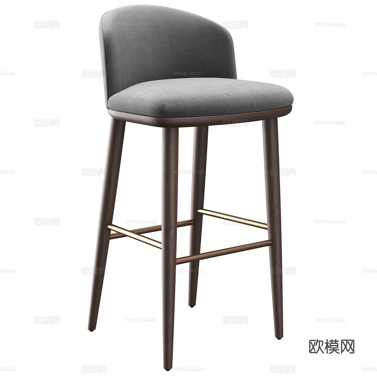 现代意式布艺木质吧台椅3d模型