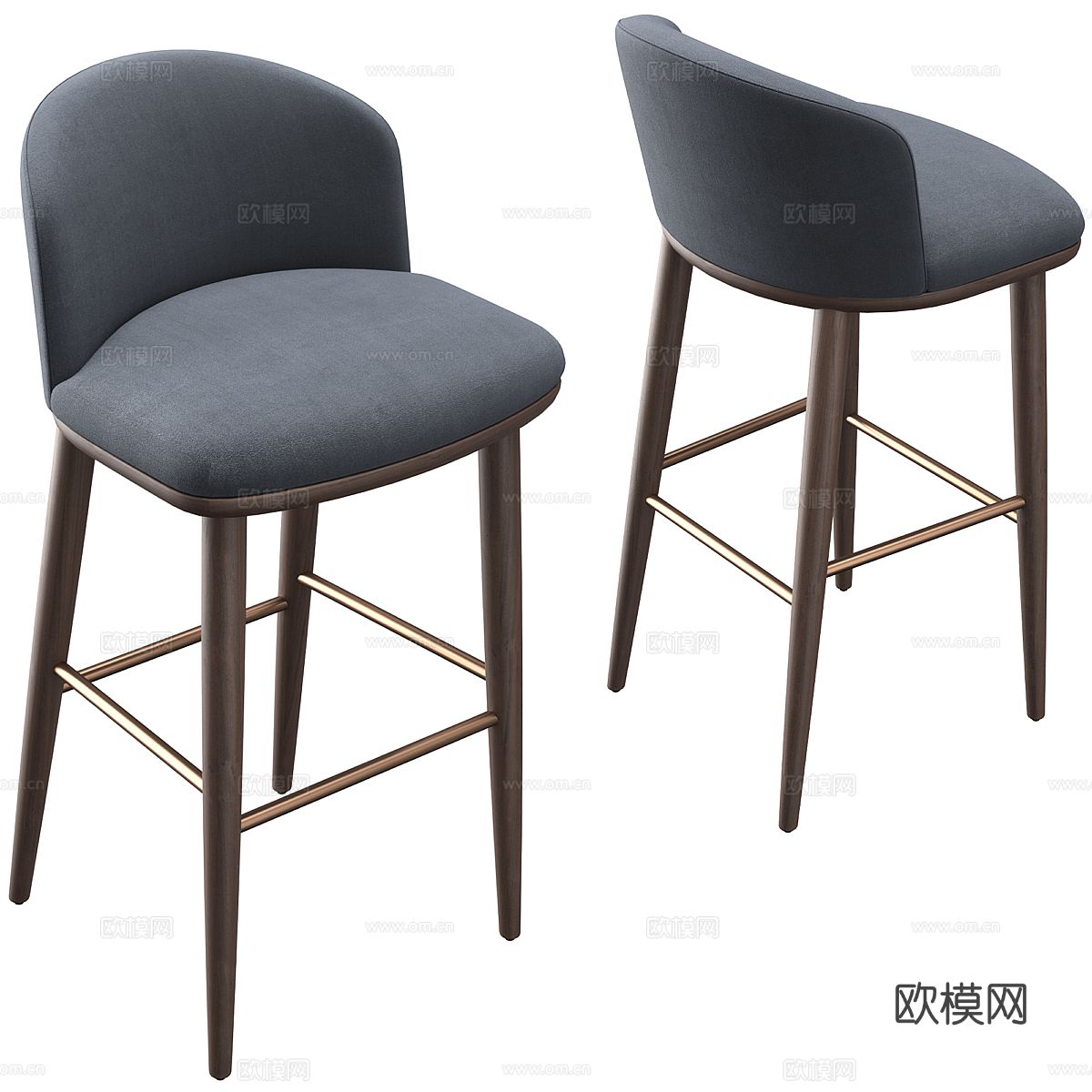 现代意式布艺木质吧台椅3d模型