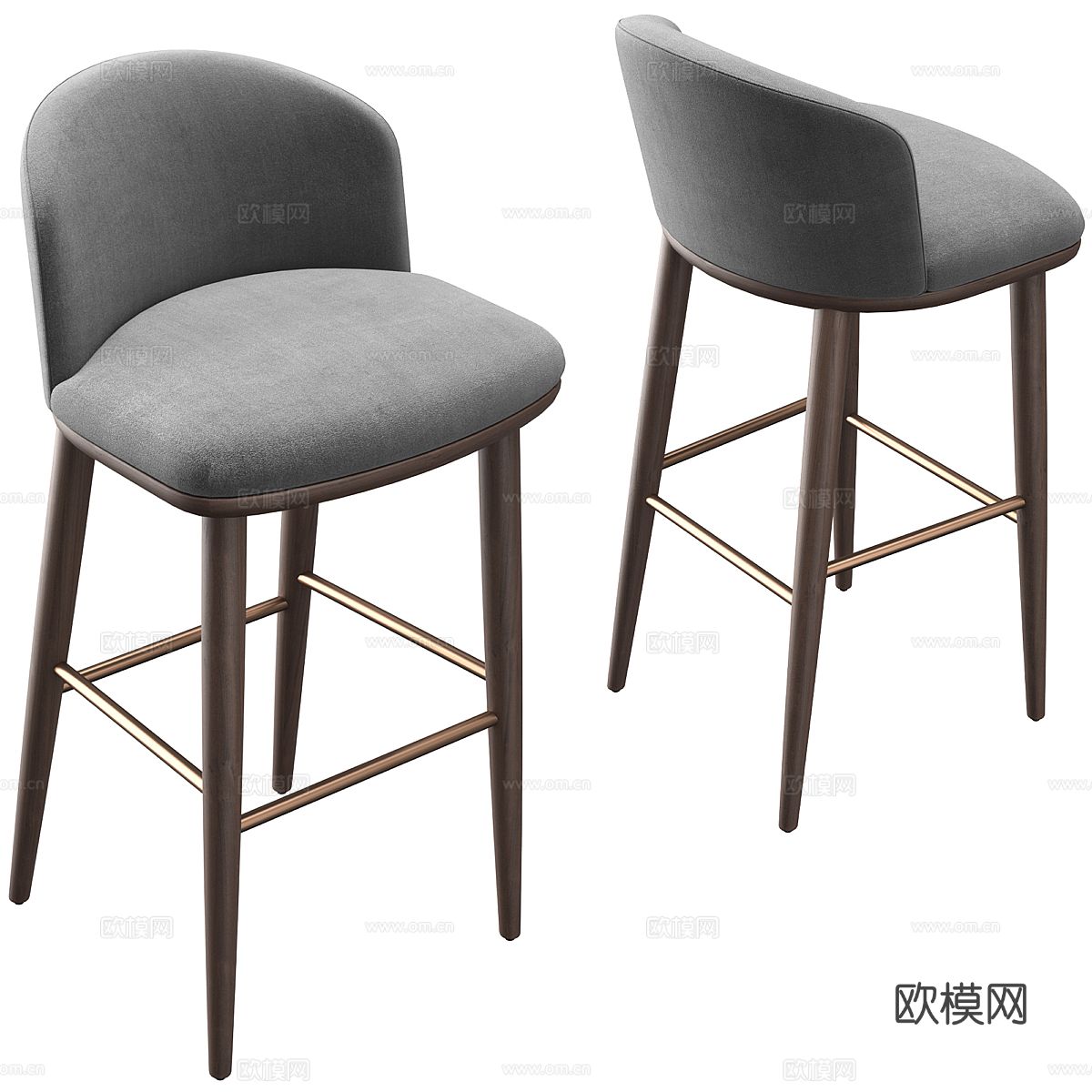现代意式布艺木质吧台椅3d模型