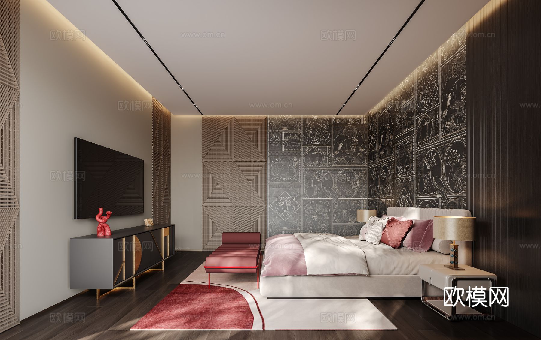 意式现代轻奢卧室 书房 展厅设计效果图下载（渲染图4）