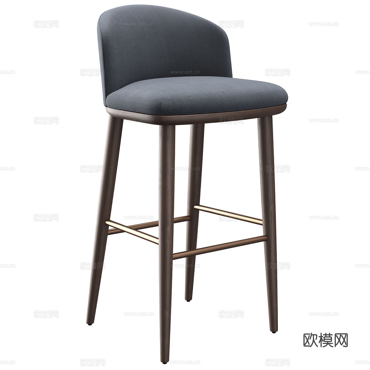 现代意式布艺木质吧台椅3d模型