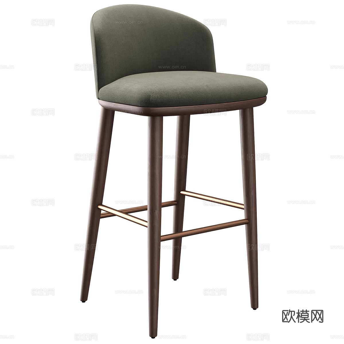 现代意式布艺木质吧台椅3d模型
