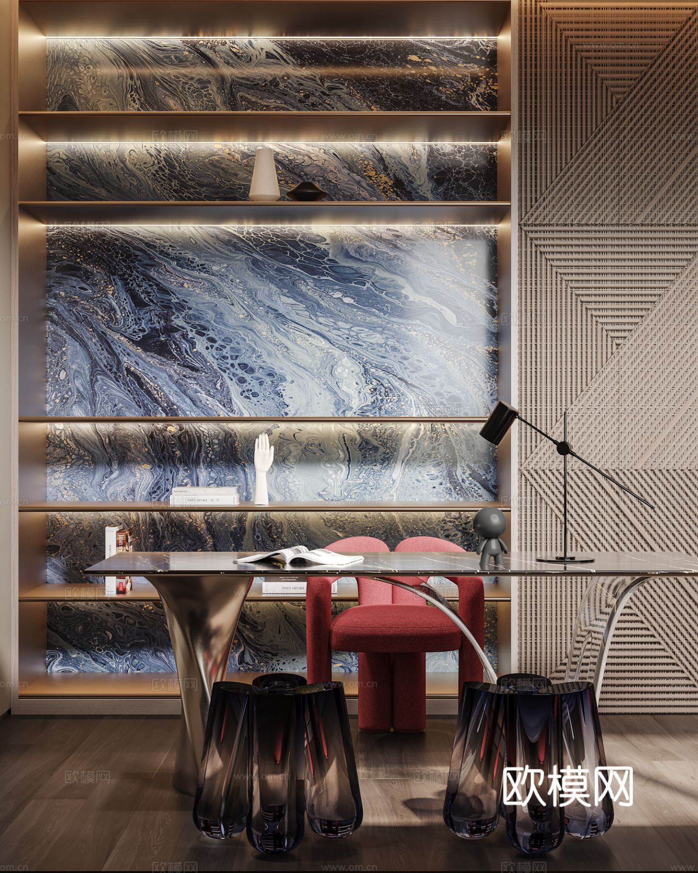 意式现代轻奢卧室 书房 展厅设计效果图下载（渲染图5）