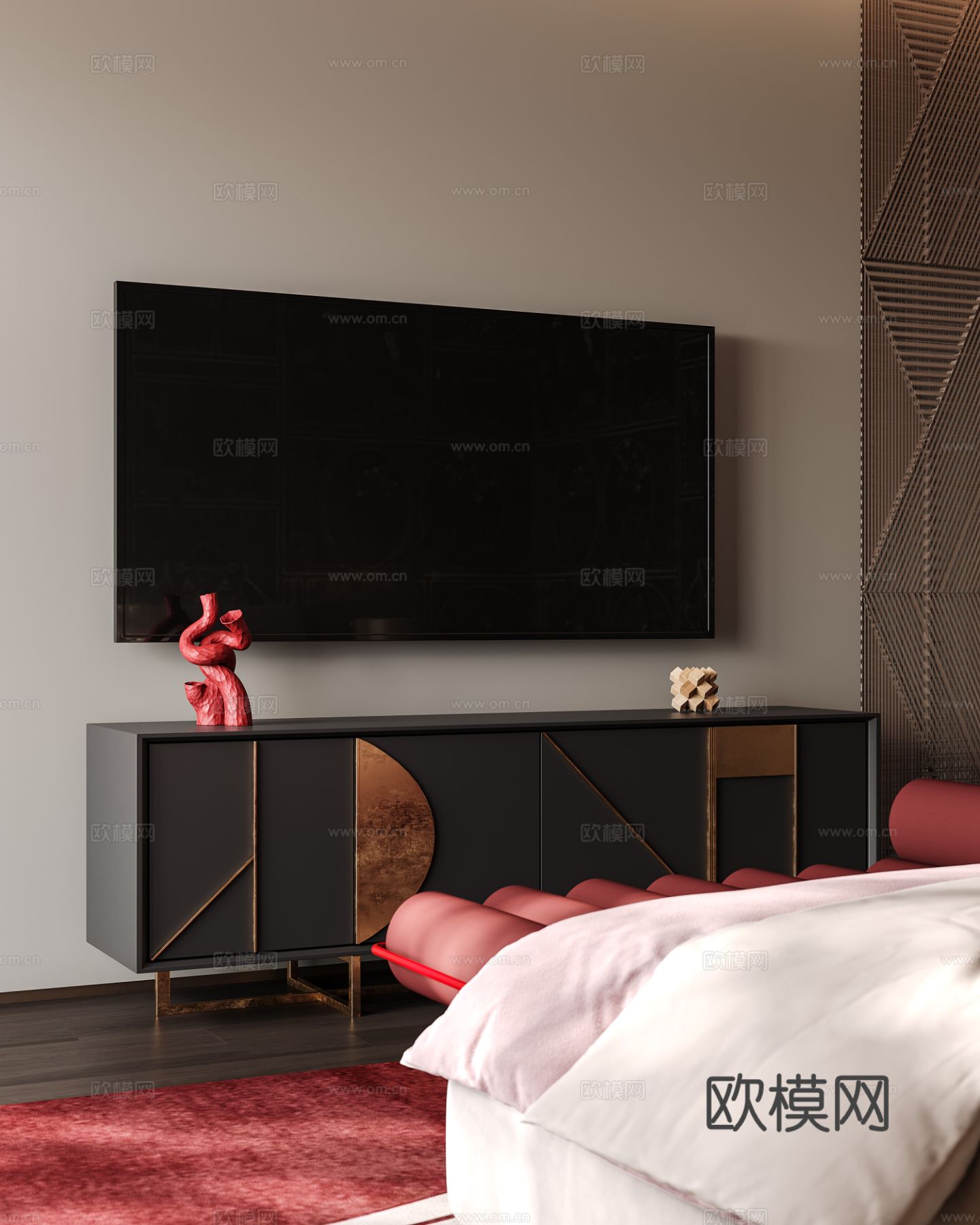 意式现代轻奢卧室 书房 展厅设计效果图下载（渲染图2）