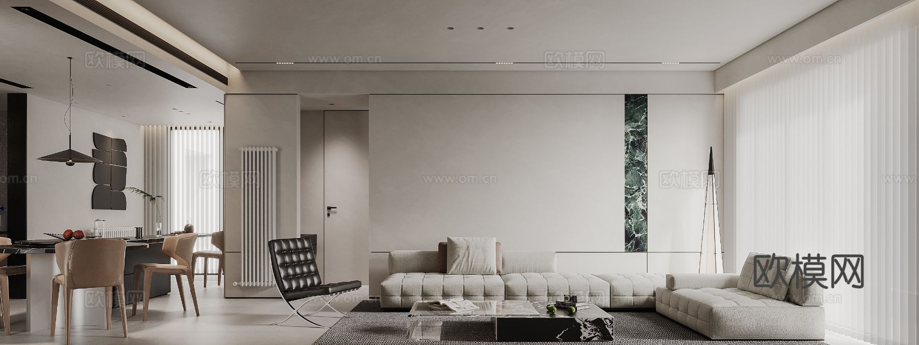 意式现代家装大平层效果图 客厅卧室效果图下载（渲染图1）