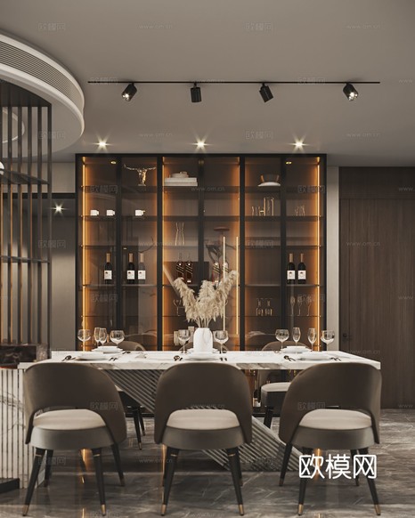 意式現(xiàn)代輕奢大平層空間效果圖(全景客餐廳)下載(渲染圖2)