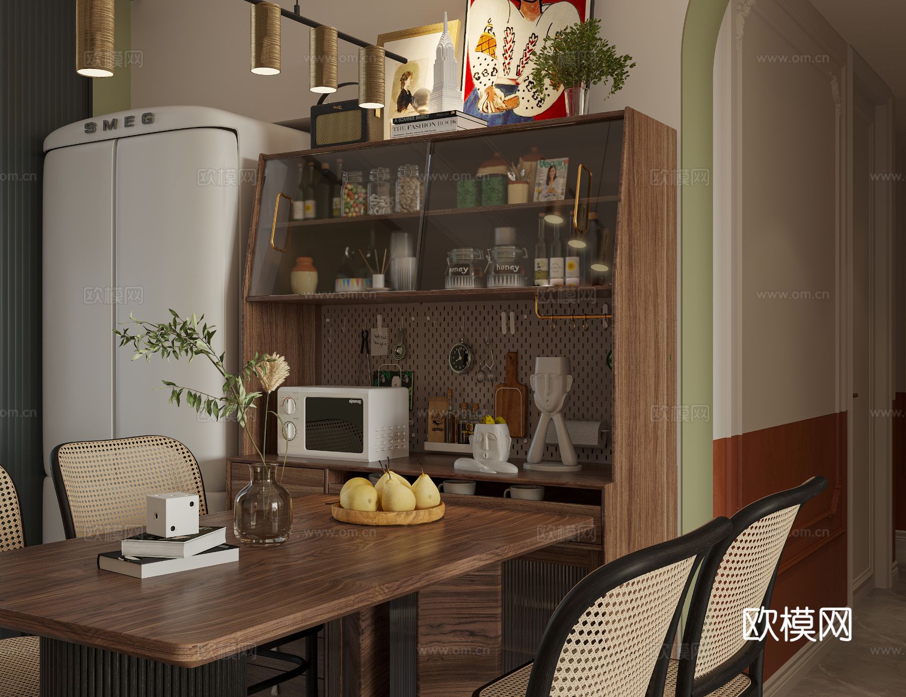 中古风家装效果客厅卧室大平层效果图下载（渲染图9）