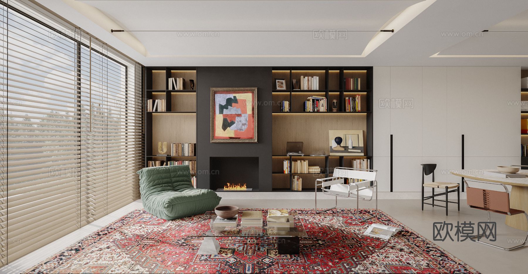 中古风家装效果客厅卧室大平层效果图下载（渲染图8）
