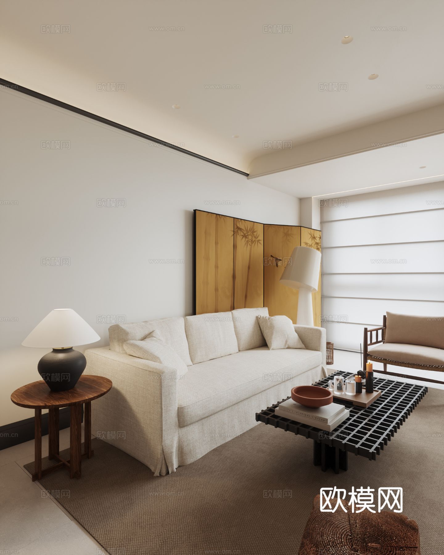 中古风家装效果客厅卧室大平层效果图下载（渲染图11）