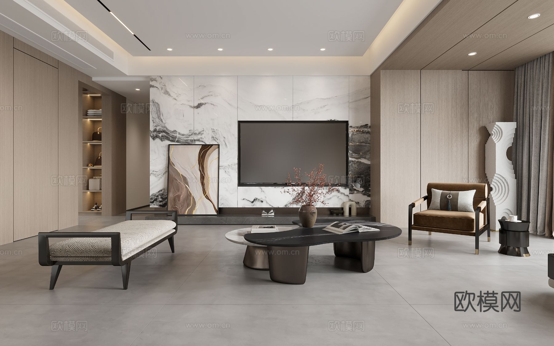 宋式新中式大平层家装风格效果图下载（渲染图8）